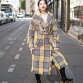 Fashion yellow Plaid coats casual Notched outwear 2018 pockets tassel Coats