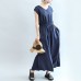 summer navy casual linen sundress plus size women v neck maxi dress