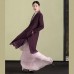 Elegant purple wool overcoat Loose fitting embroidery Winter coat patchwork jacket