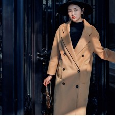 Elegant khaki Coats oversize Notched Wool Coat Fashion double breasted Wool Coat