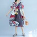 New prints Midi-length cotton dress casual cotton clothing Fine short sleeve o neck cotton dress