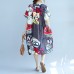 New prints Midi-length cotton dress casual cotton clothing Fine short sleeve o neck cotton dress