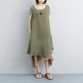 brief cotton gown plus size clothing False Two-piece Short Sleeve Green Plain Dress